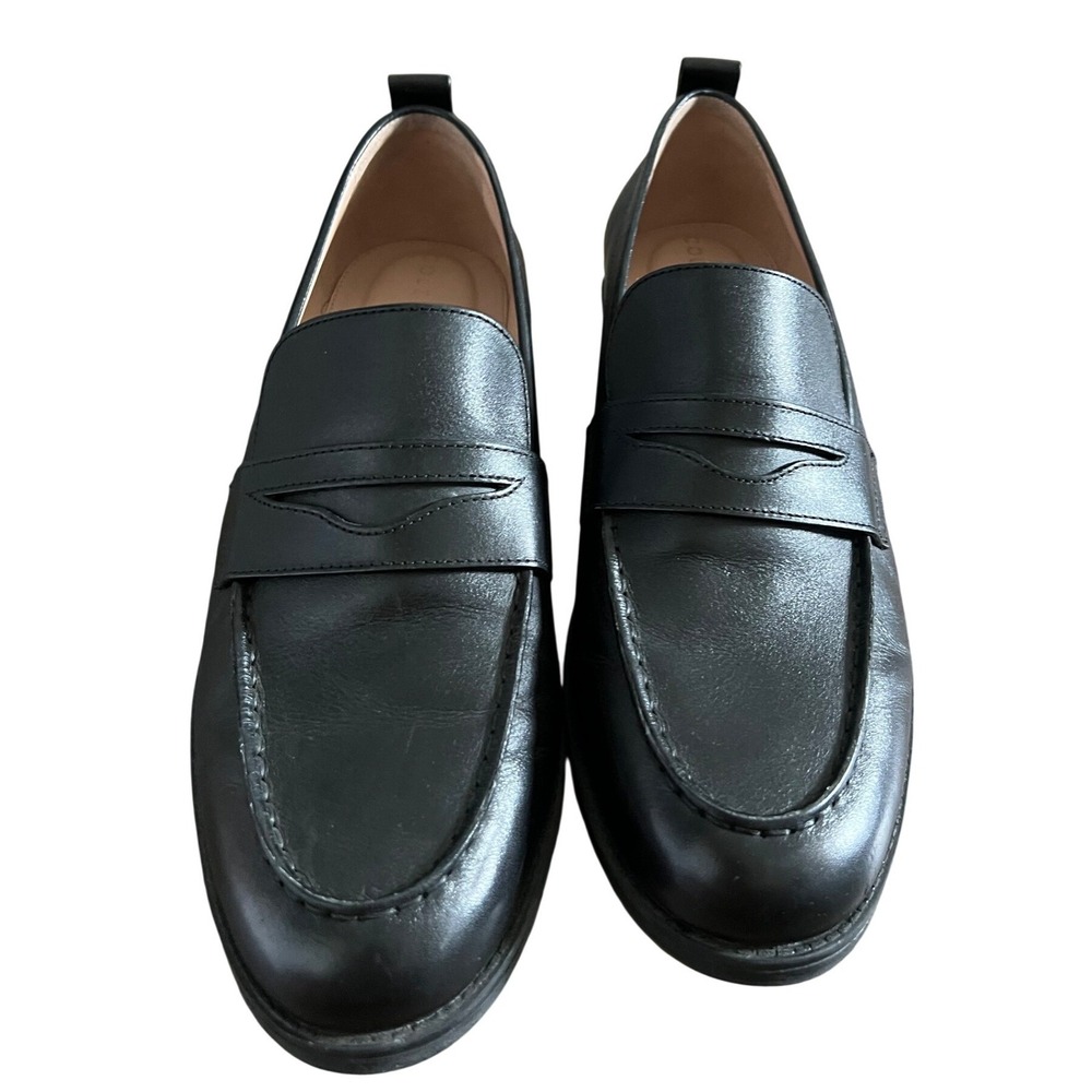 Cole Haan Stassi Penny Loafers Women 9B Black Preppy Pull Tab Minimalist Chic